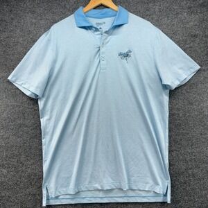 Johnnie-O Mens Performance Polo Shirt‎ Large Blue Striped UPF 50 Stretch